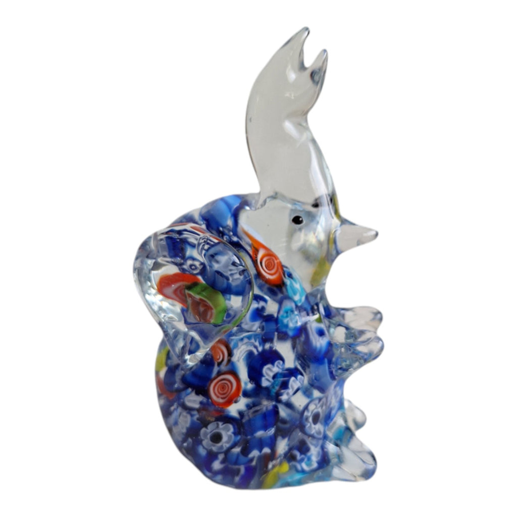 Handgeblasener Glas Elefant | Murano-Stil | Millefleur Dekoration | H. 12,5 cm