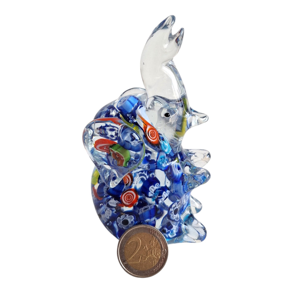 Handgeblasener Glas Elefant | Murano-Stil | Millefleur Dekoration | H. 12,5 cm