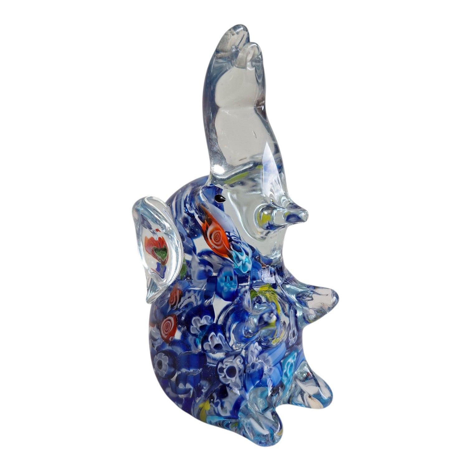 Handgeblasener Glas Elefant | Murano-Stil | Millefleur Dekoration | H. 12,5 cm