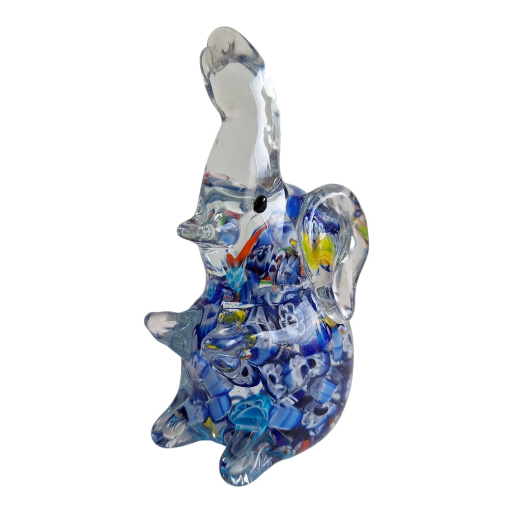 Handgeblasener Glas Elefant | Murano-Stil | Millefleur Dekoration | H. 12,5 cm