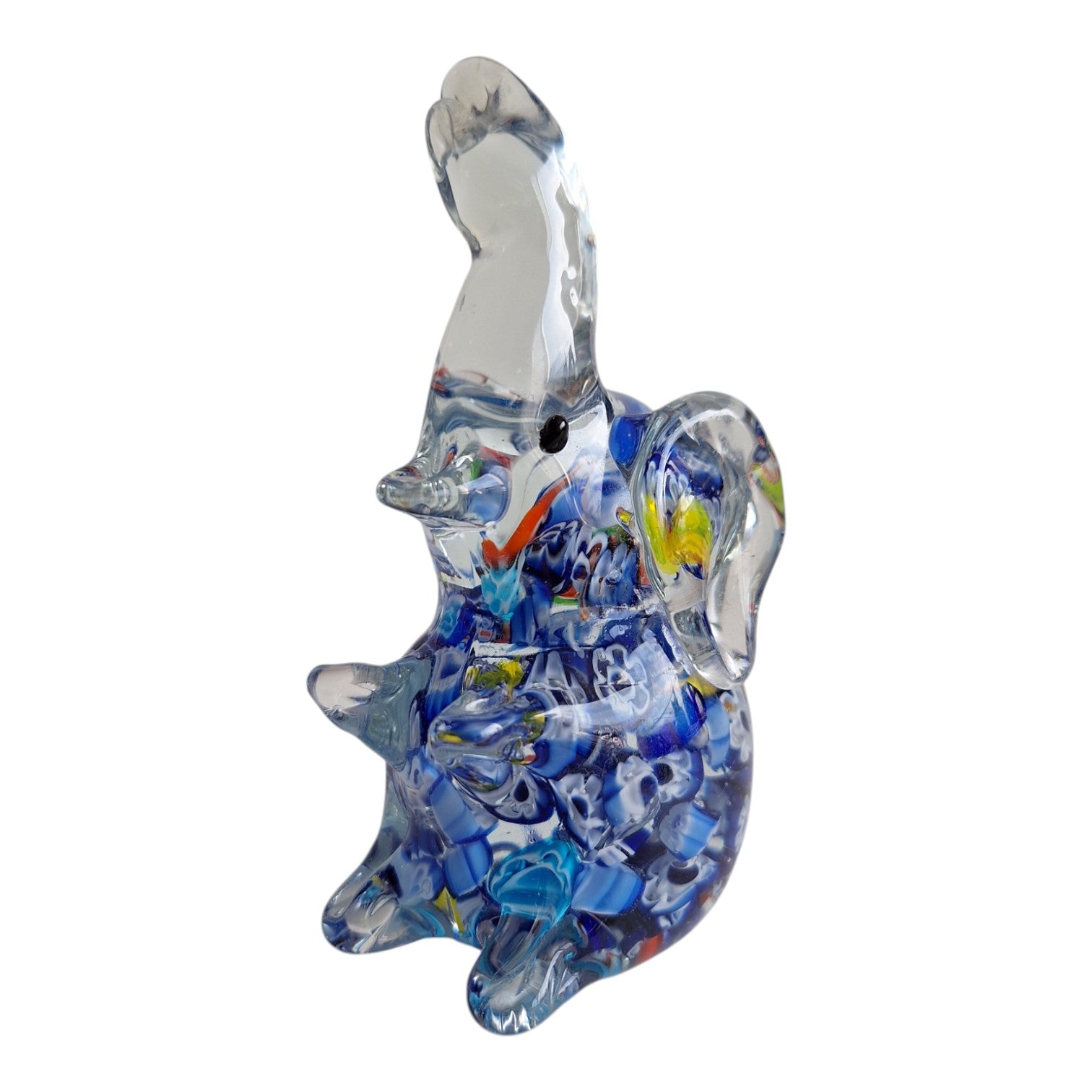 Handgeblasener Glas Elefant | Murano-Stil | Millefleur Dekoration | H. 12,5 cm