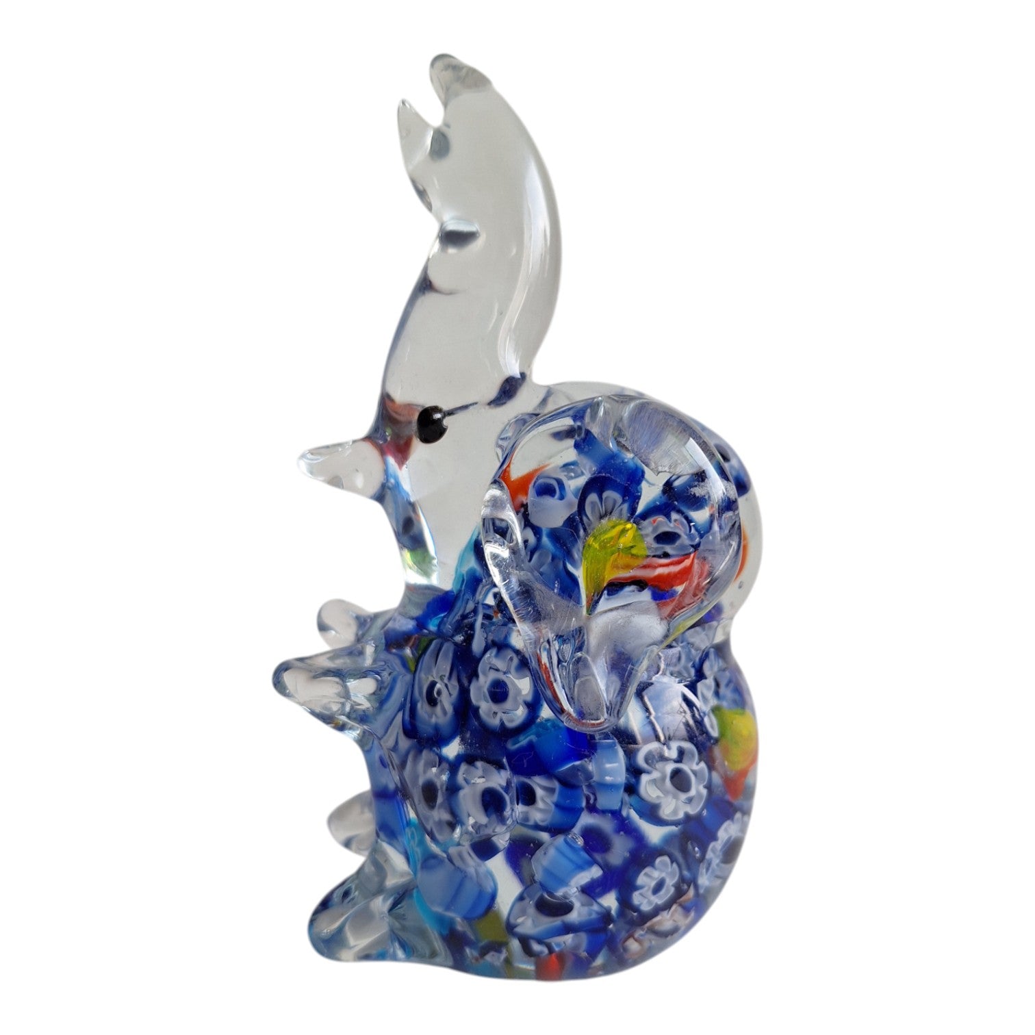 Handgeblasener Glas Elefant | Murano-Stil | Millefleur Dekoration | H. 12,5 cm