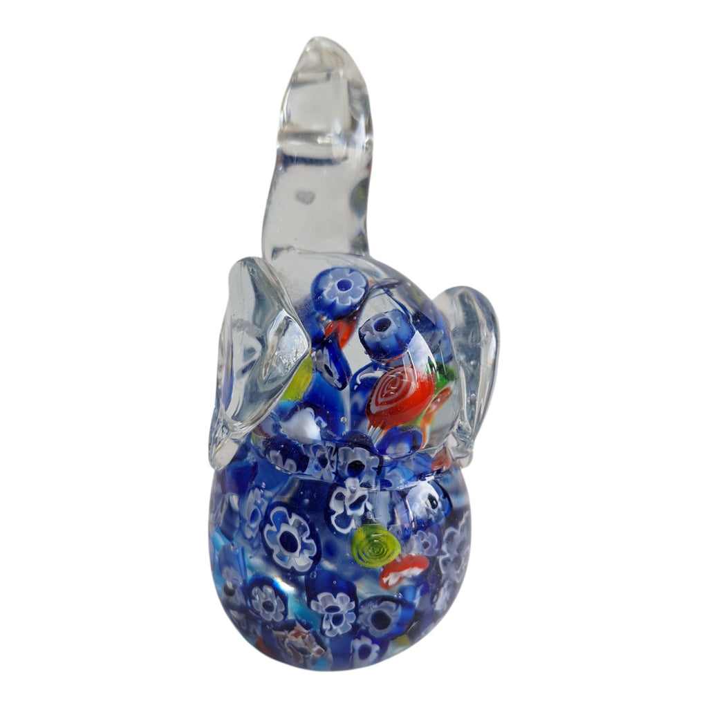 Handgeblasener Glas Elefant | Murano-Stil | Millefleur Dekoration | H. 12,5 cm