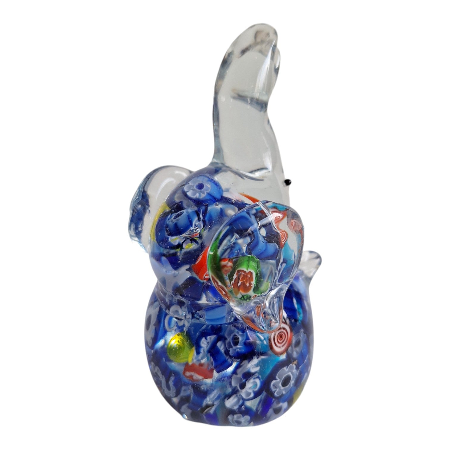 Handgeblasener Glas Elefant | Murano-Stil | Millefleur Dekoration | H. 12,5 cm
