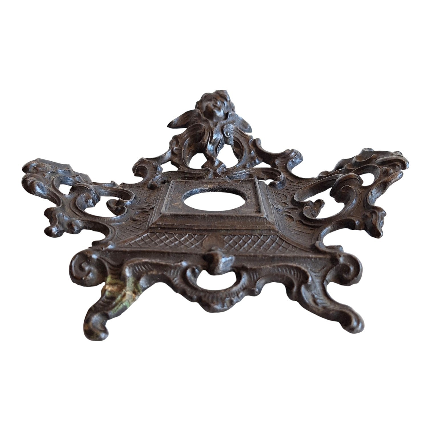 2nd Hand Bargain antique ornate cherub metal clock frame with dark aged finish.