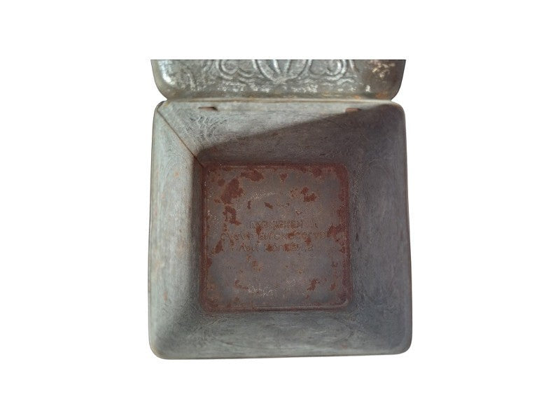 2nd Hand Bargain antique square Van Houten cocoa tin, black with gold/orange Venetian scenes, hinged lid, 1920-1940.
