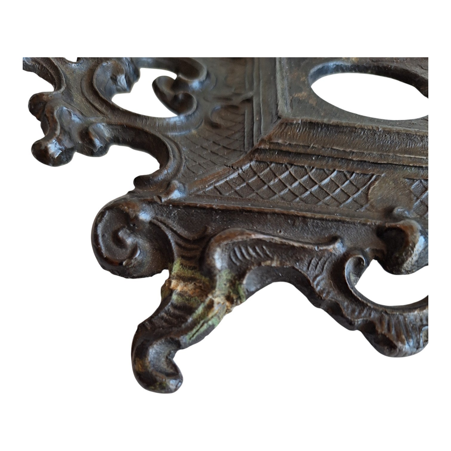 2nd Hand Bargain antique ornate cherub metal clock frame with aged dark finish and scrollwork.