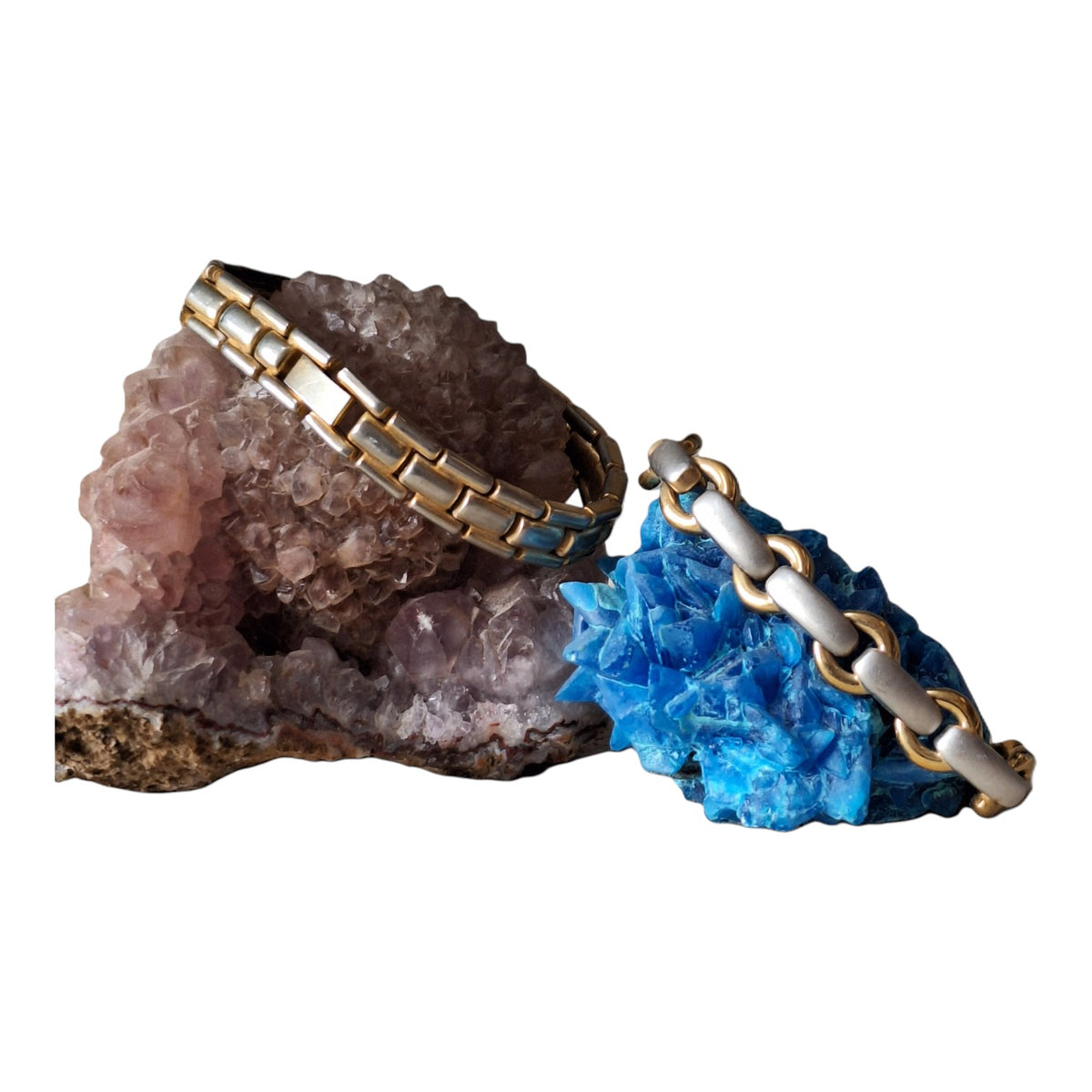 Set aus zwei goldfarbenen Damen-Gliederarmbändern – fein und breit