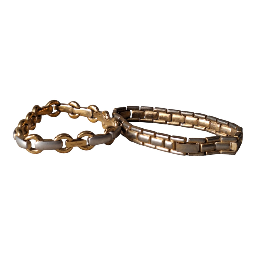 Set of Two Gold-Colored Women's Link Bracelets — Fine & Wide
