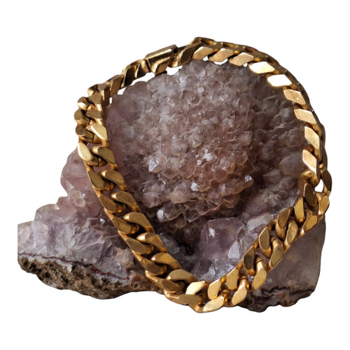 Breites, goldfarbenes Gliederarmband für Herren — 80er-Jahre-Stil