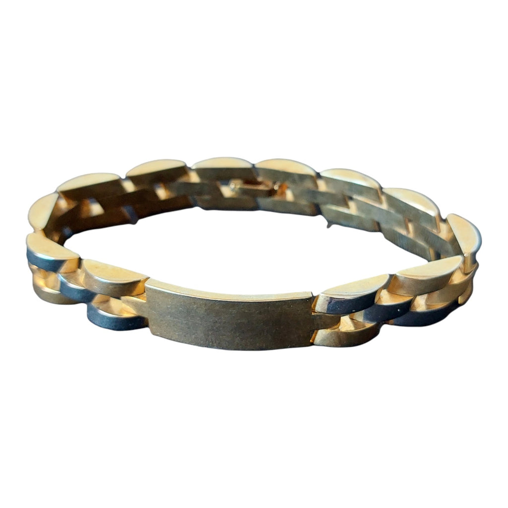 Goldfarbenes Herren-Gliederarmband mit Namensschild — 80er Jahre, gemarkt AC