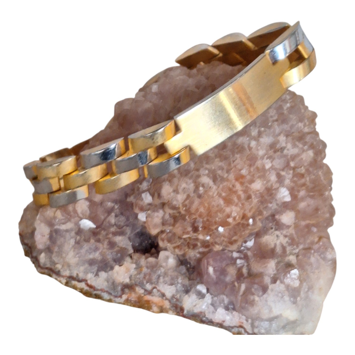 Goldfarbenes Herren-Gliederarmband mit Namensschild — 80er Jahre, gemarkt AC