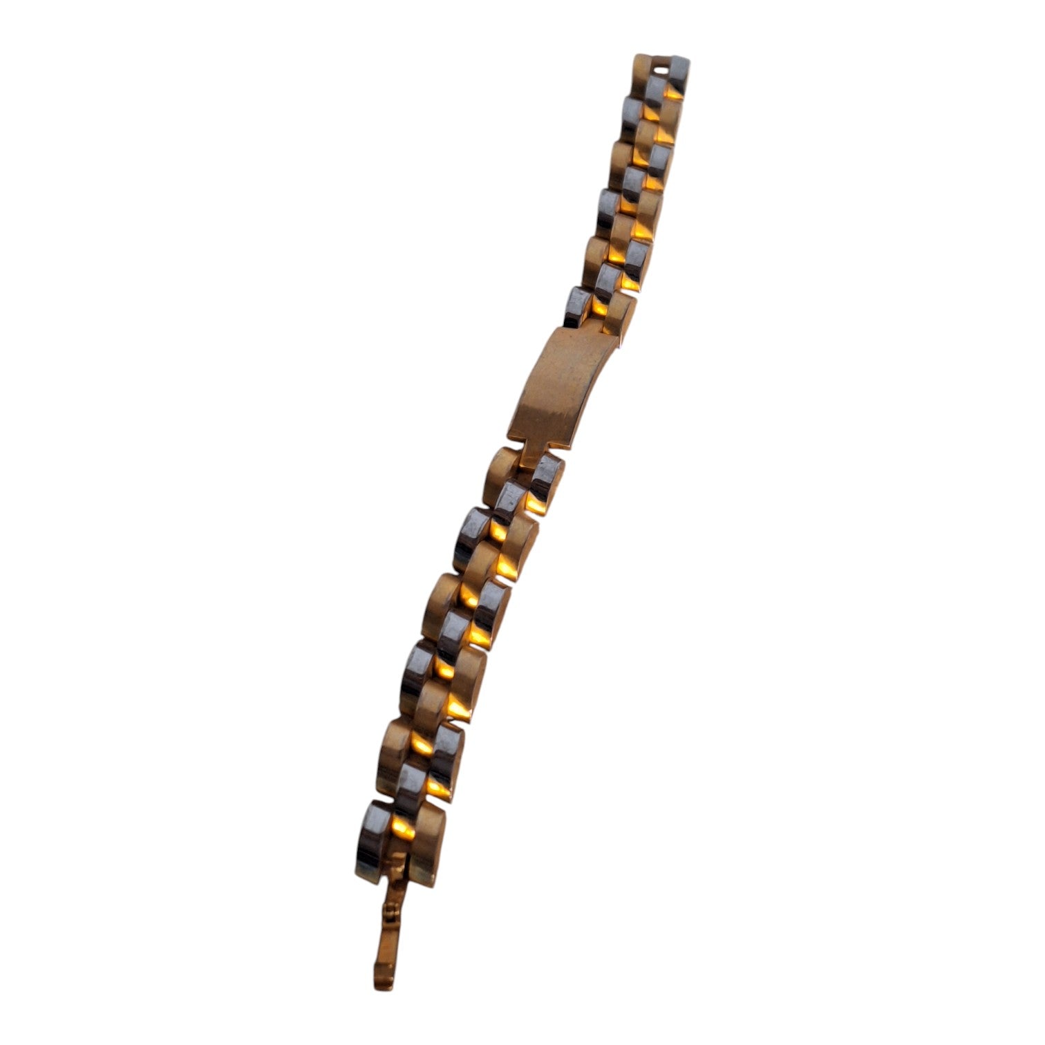 Goldfarbenes Herren-Gliederarmband mit Namensschild — 80er Jahre, gemarkt AC